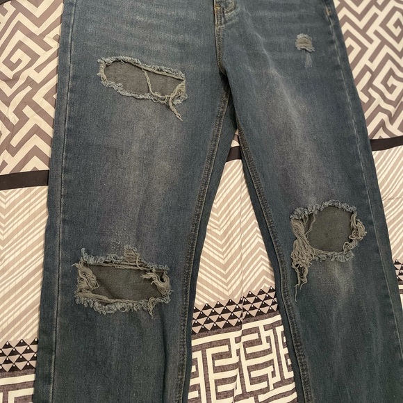 Missguided dark blue wrath slash rip highwaisted straight leg jeans, US 6-UK10 - Picture 6 of 9